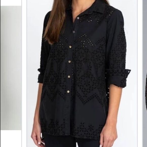90s Calvin Klein Lace Sheer Black Button Down Tab Sleeve Oversized Tunic Shirt M - Picture 1 of 14
